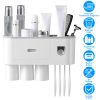 Multifunctional Wall Mount Toothbrush Holder Rack Organizer Hand-free Automatic Toothpaste Dispenser Squeezer with Magnetic Cups 4 Toothbrush Slots 1