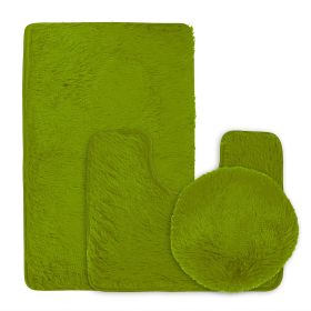 3Pcs Bathroom Rug Set Shaggy Contour Toilet Lid Cover Plush Mat Anti-Slip Absorbent Bath Carpet For Tub Shower Bathroom (Option: Lime)