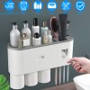 Multifunctional Wall Mount Toothbrush Holder Rack Organizer Hand-free Automatic Toothpaste Dispenser Squeezer with Magnetic Cups 4 Toothbrush Slots 1