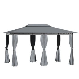 10' X 13' Outdoor Soft Top Gazebo Pergola With Curtains, 2-Tier Steel Frame Gazebo For Patio, (Option: Gray)